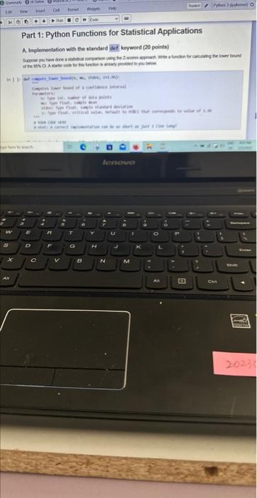  python Part 1: Python Functions for Statistical Applications A. Implementation with