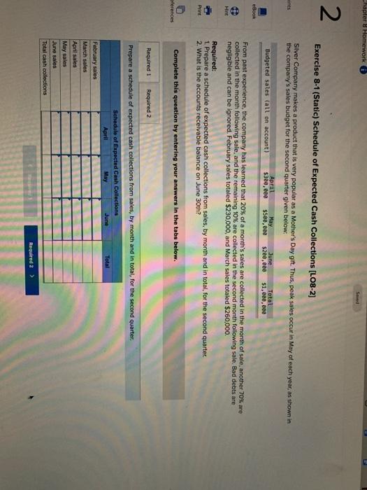  Chapter 8 Homework 2 Exercise 8-1 (Static) Schedule of Expected Cash