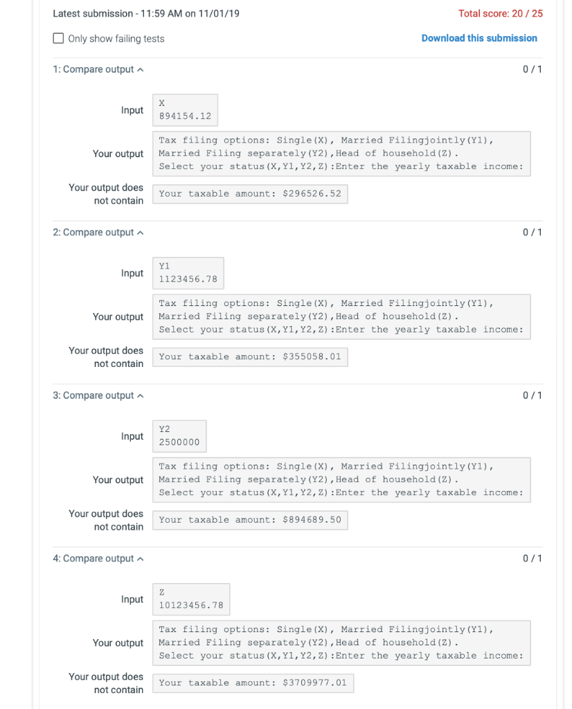 having problems with outputs 1,2,3,4,and 25 to be correct. Any help would