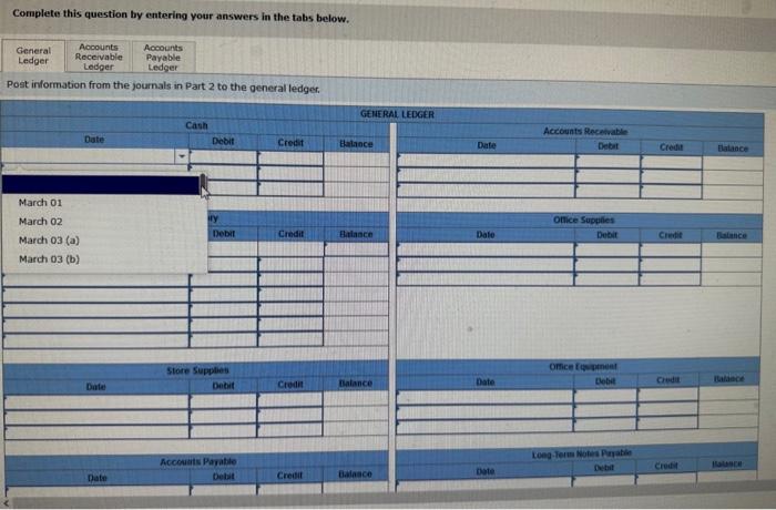 March 31 schedule of accounts receivable. Post information from the journals in