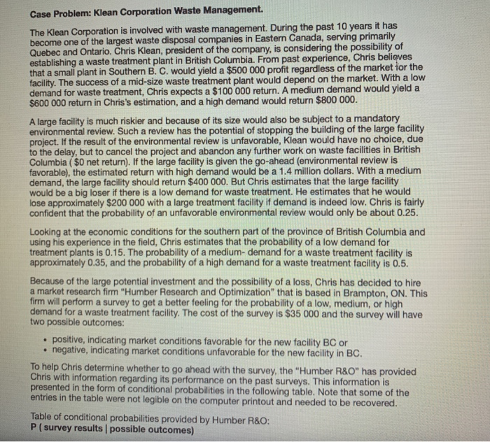  part c under managerial report Case Problem: Klean Corporation Waste Management.