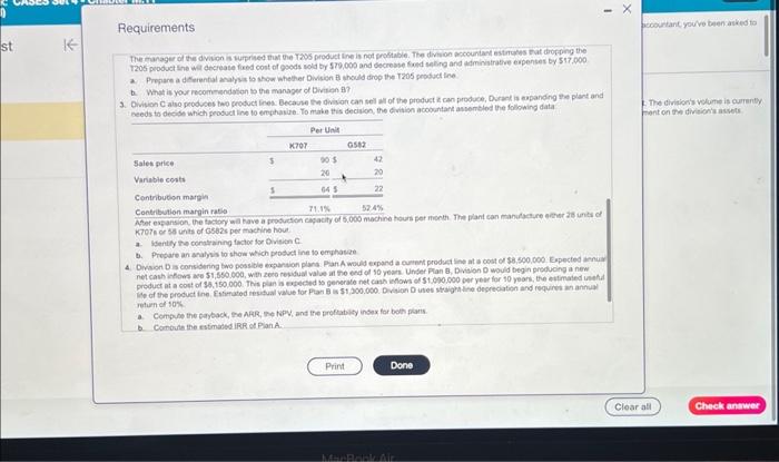 analysis to show which produst ine is emphater return diox b. Conovis