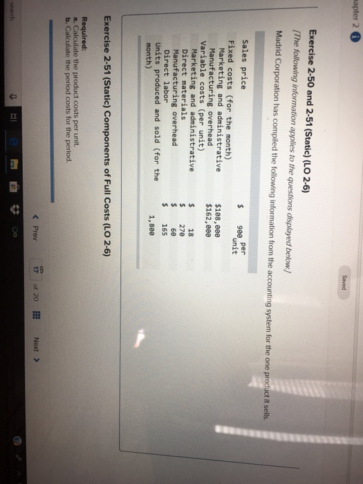  mapter 20 Saved Exercise 2-50 and 2-51 (Static) (LO 2-6) (The