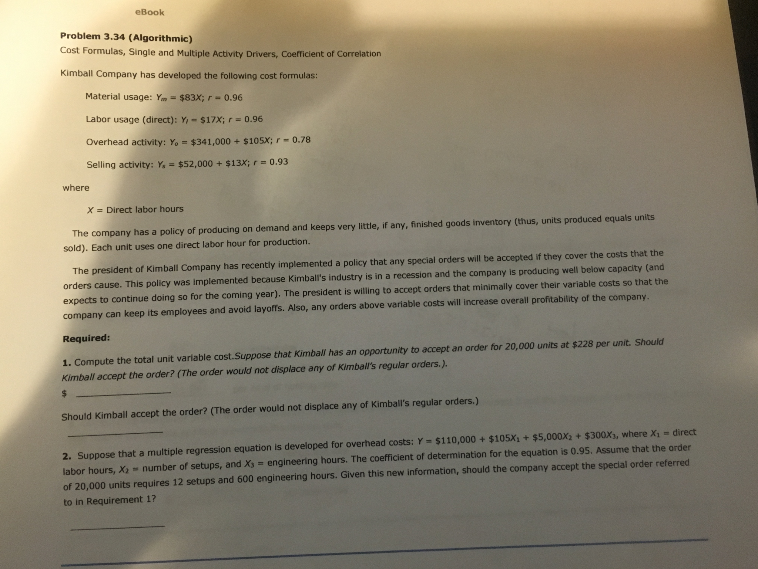 Could someone please help me with this question? Cost Formulas, Single and