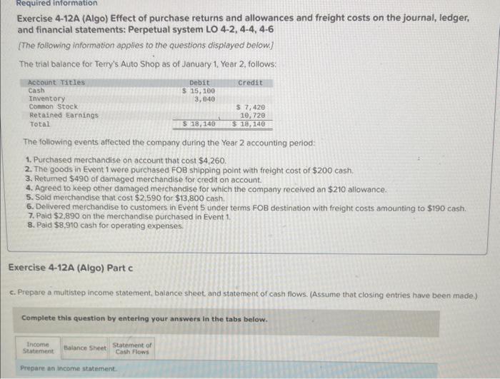  . Prepare a multistep income statement, balance sheet, and statement of