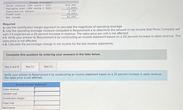 of operating leverage. 2. Use the operating leverage measure computed in Requirement