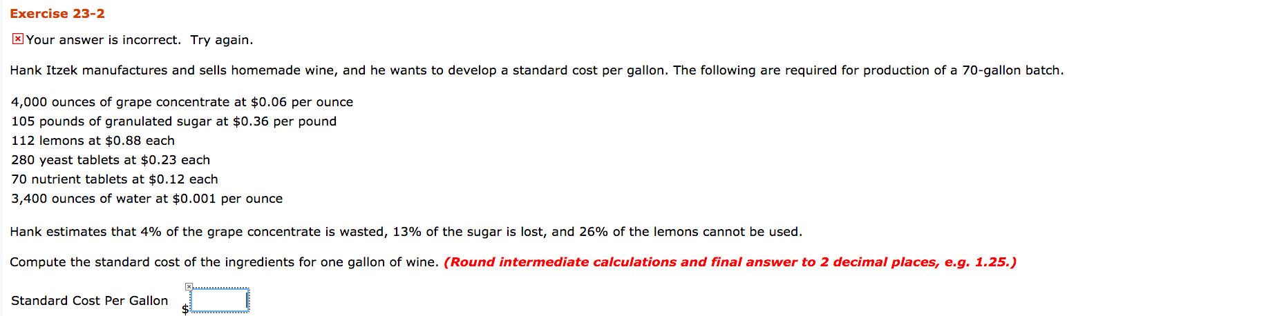Exercise 23-2 x Your answer is incorrect. Try again. Hank Itzek