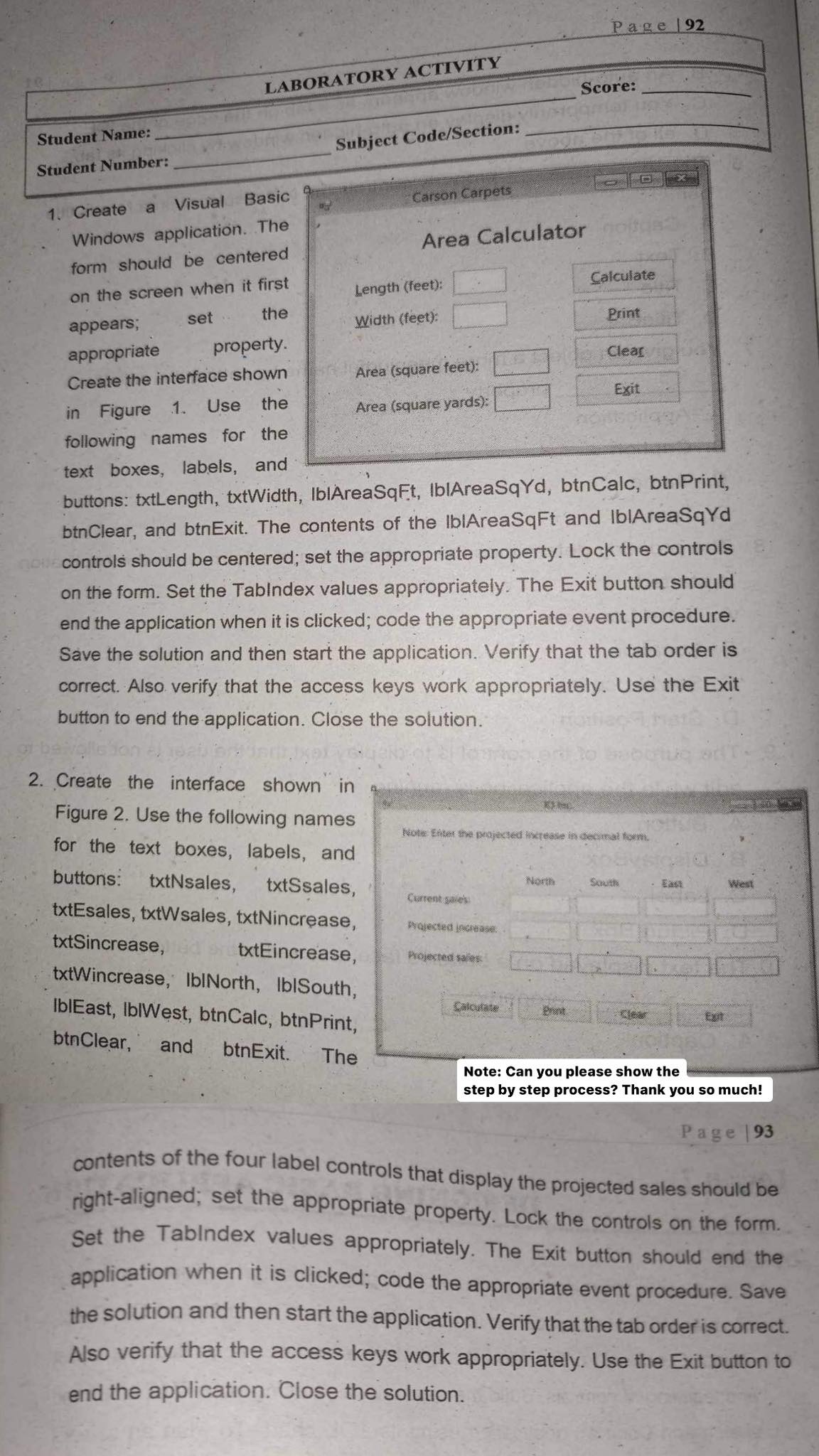  LABORATORY ACTIVITY Score: Student Name: Student Number: Subject Code/Section: Create a