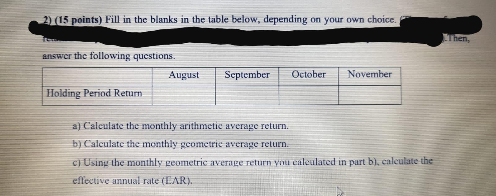 Give your own data numbers. 2) (15 points) Fill in the blanks
