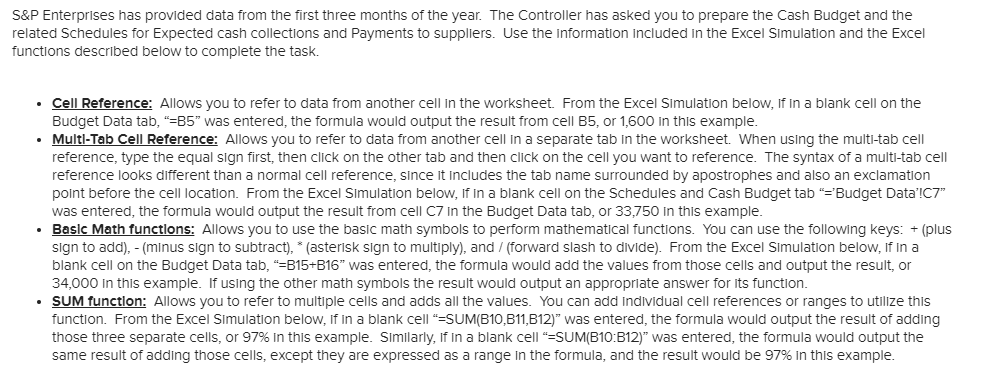  . S&P Enterprises has provided data from the first three months