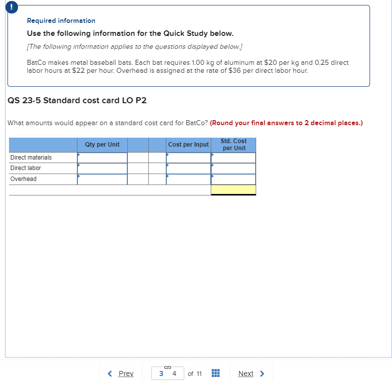  Required information Use the following information for the Quick Study below.