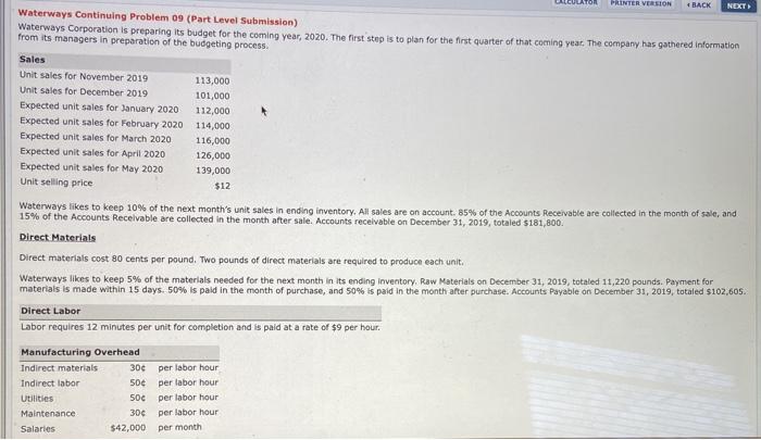  PRINTER VERSION NEXT *BACK Waterways Continuing Problem 09 (Part Level Submission)