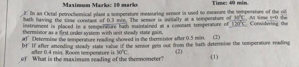 Name courses is Chemical process dynamics, instrumentation and control Maximum Marks: