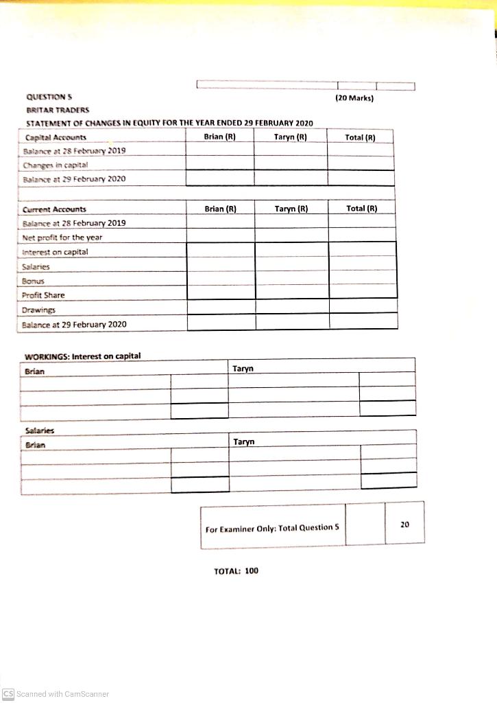 the accounting records of Britar Traders, a partnership business with Brian and