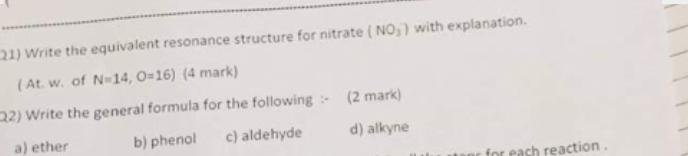 Write the equivalent resonance structure for nitrate (NO3) with explanation. (At.