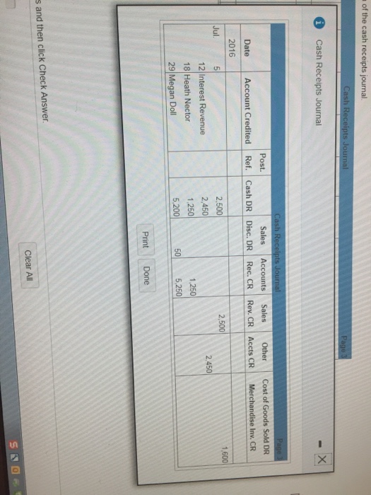 receipts journal below Click the icon to view the cash receipts journal