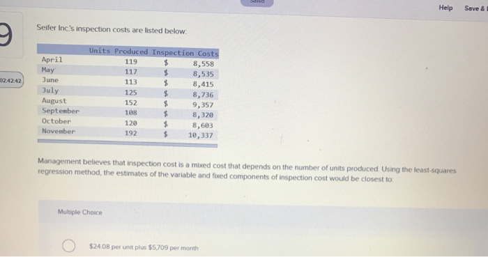  Help Save & Seifer Inc's inspection costs are listed below. 112