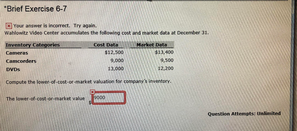 Brief Exercise 6-7 EI Your answer is Incorect. TrY aoain. Wahlowitz