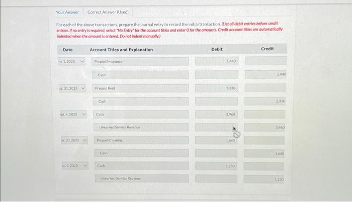of the abowe transactions, prepare the journal entry to record the initial