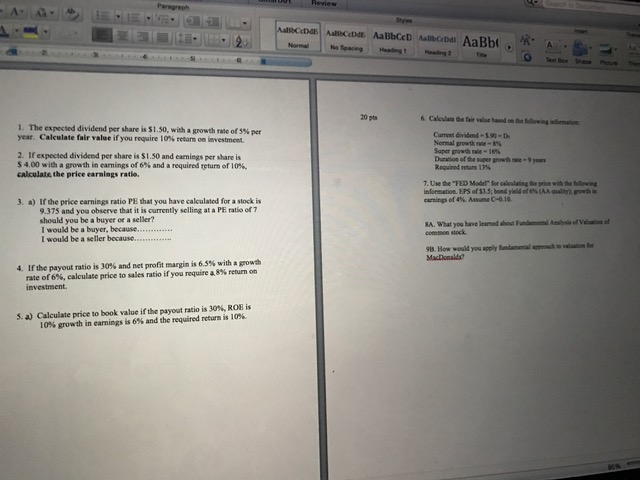 1. The expected dividend per share is $1.50, with a growth