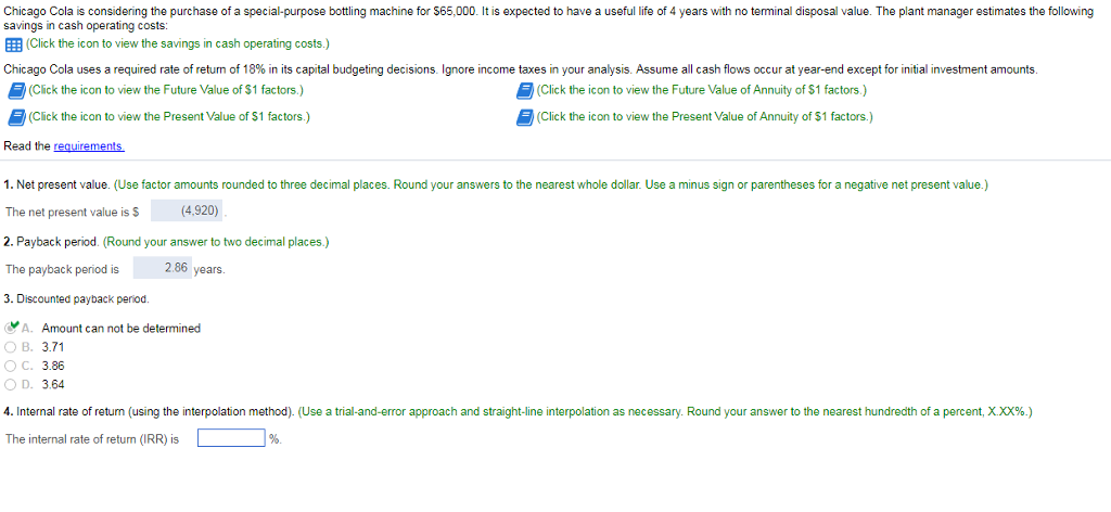internal rate of return? 1 Requirements Calculate the following for the special