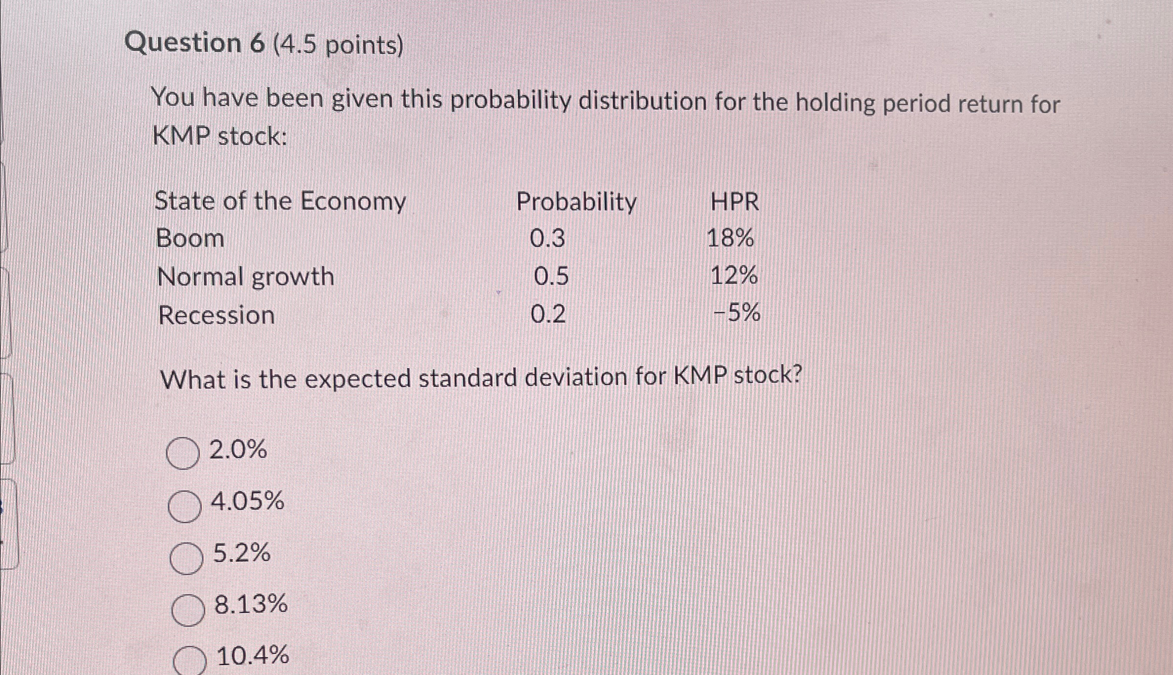  Question 6(4.5 points) You have been given this probability distribution for