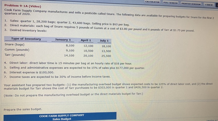  CALCULATOR FULL SCREEN PRINTER VERSION CRACK Problem 9-1A (Video) Cook Farm