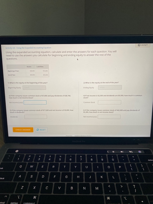  HINT Activity b. Using the expanded Accounting Equation Using the expanded
