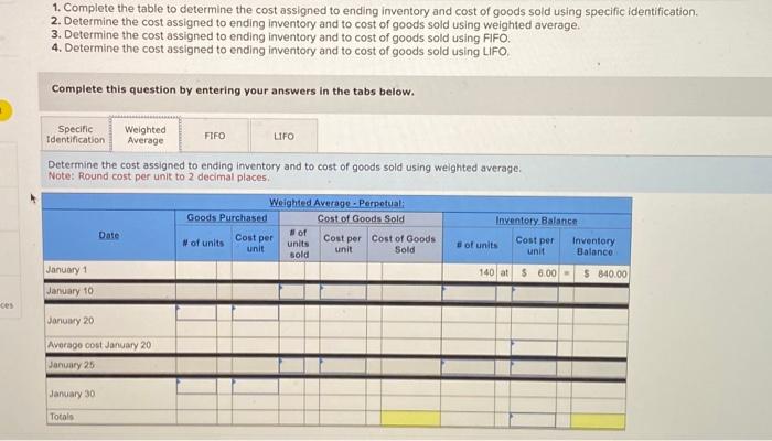system is used. equired: 1. Complete the table to determine the cost
