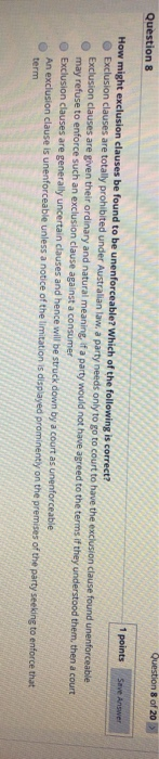  Question 8 of 20 Question 8 1 points Save Answer How
