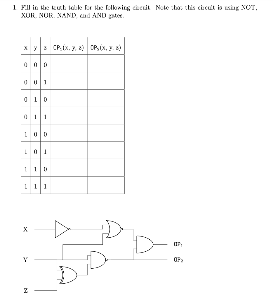 Please solve all the problems 1. Fill in the truth table for