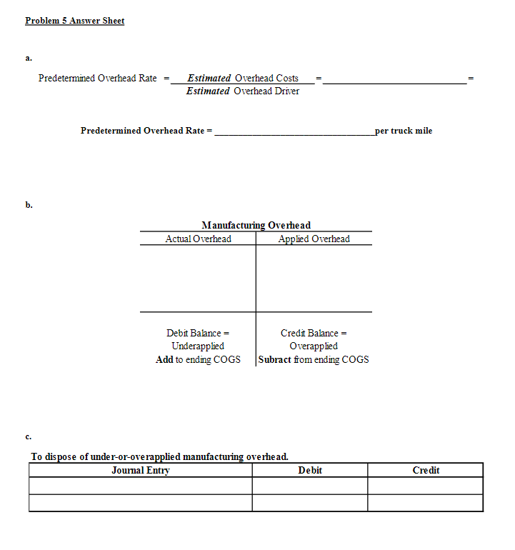 transfer under-or-overapplied overhead to cost of goods sold Speedy Delivery, Inc., transports