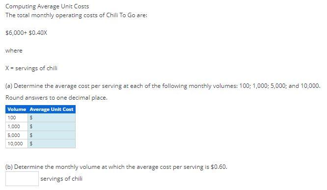 Please show all work and formulas used. Computing Average Unit Costs The
