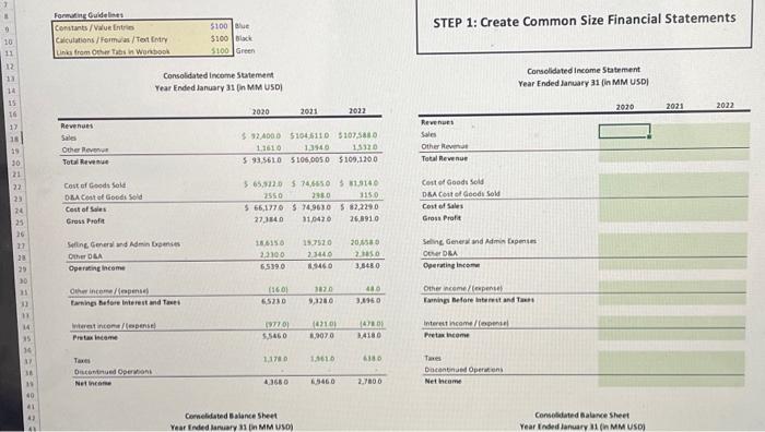  Conopladed Balunct Steet Consolidated Balunce Sheet STEP 1: Create Common Size