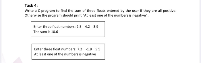  Task 4: Write a C program to find the sum of