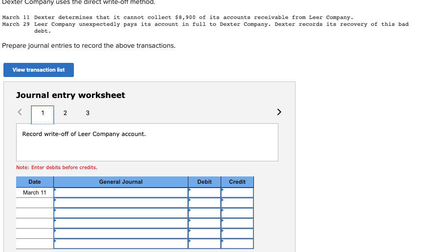 Dexter Company uses the direct write-off method. March 11 Dexter determines