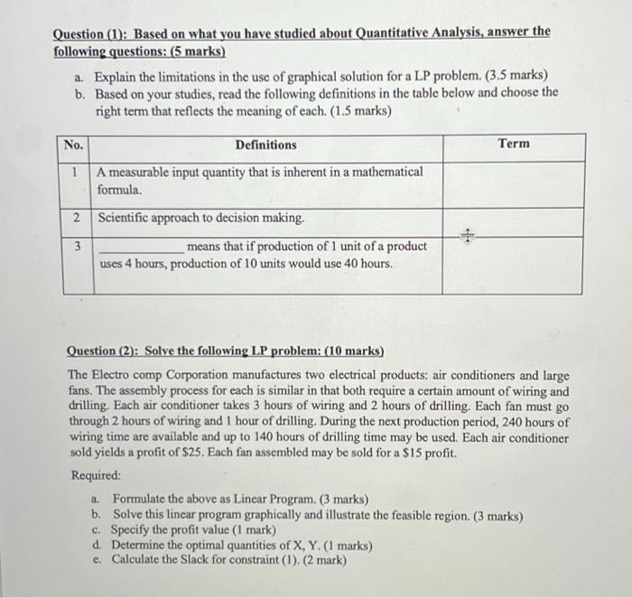 Question (1): Based on what you have studied about Quantitative Analysis,