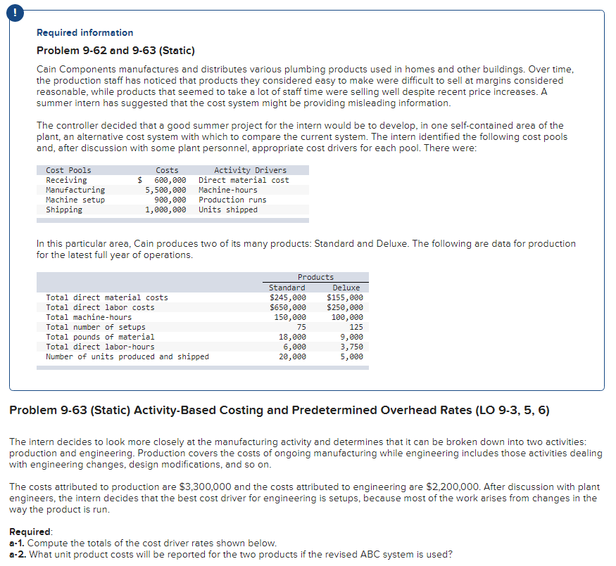 Problem 962 and 963 (Static) Cain Components manufactures and distributes various