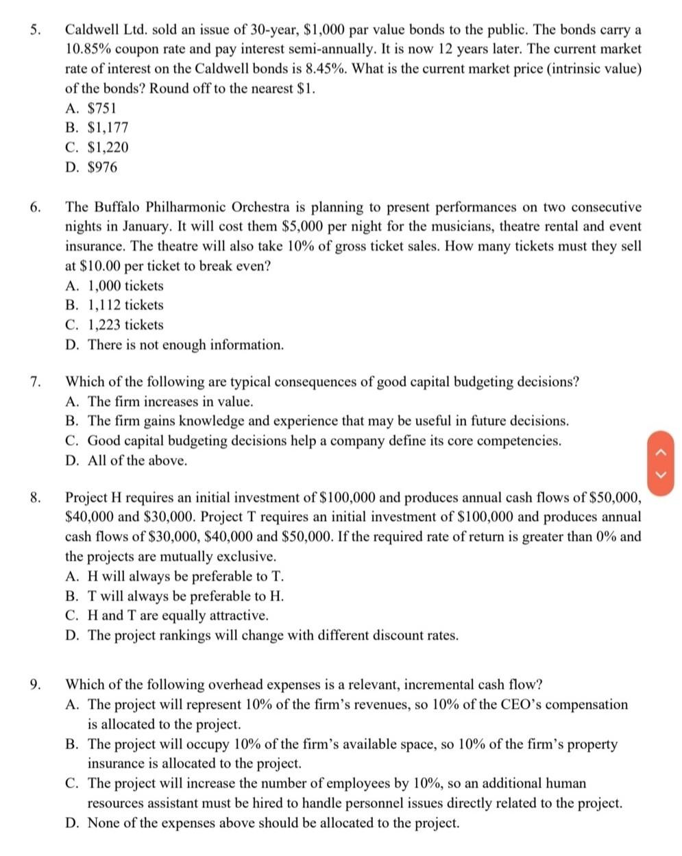 can I get the answer only no explanation 5. Caldwell Ltd.