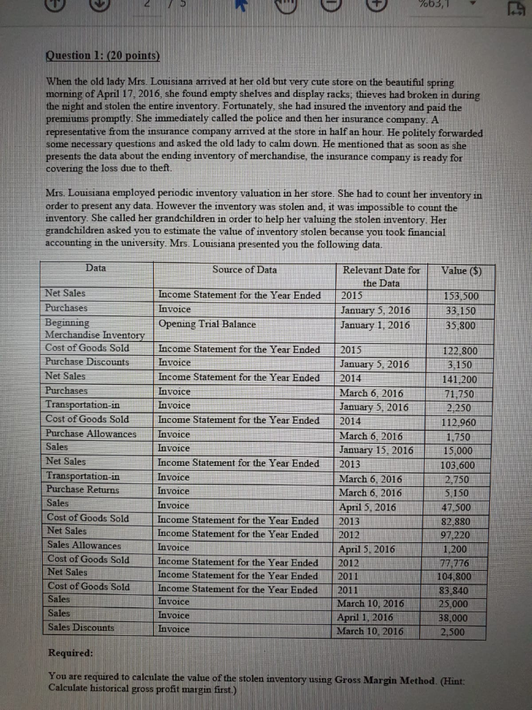  U o 763,1 Question 1: (20 points) When the old lady