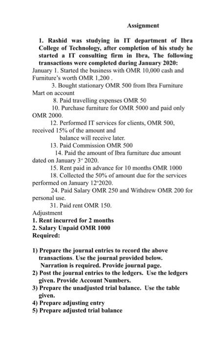 fill the table only Assignment 1. Rashid was studying in IT department