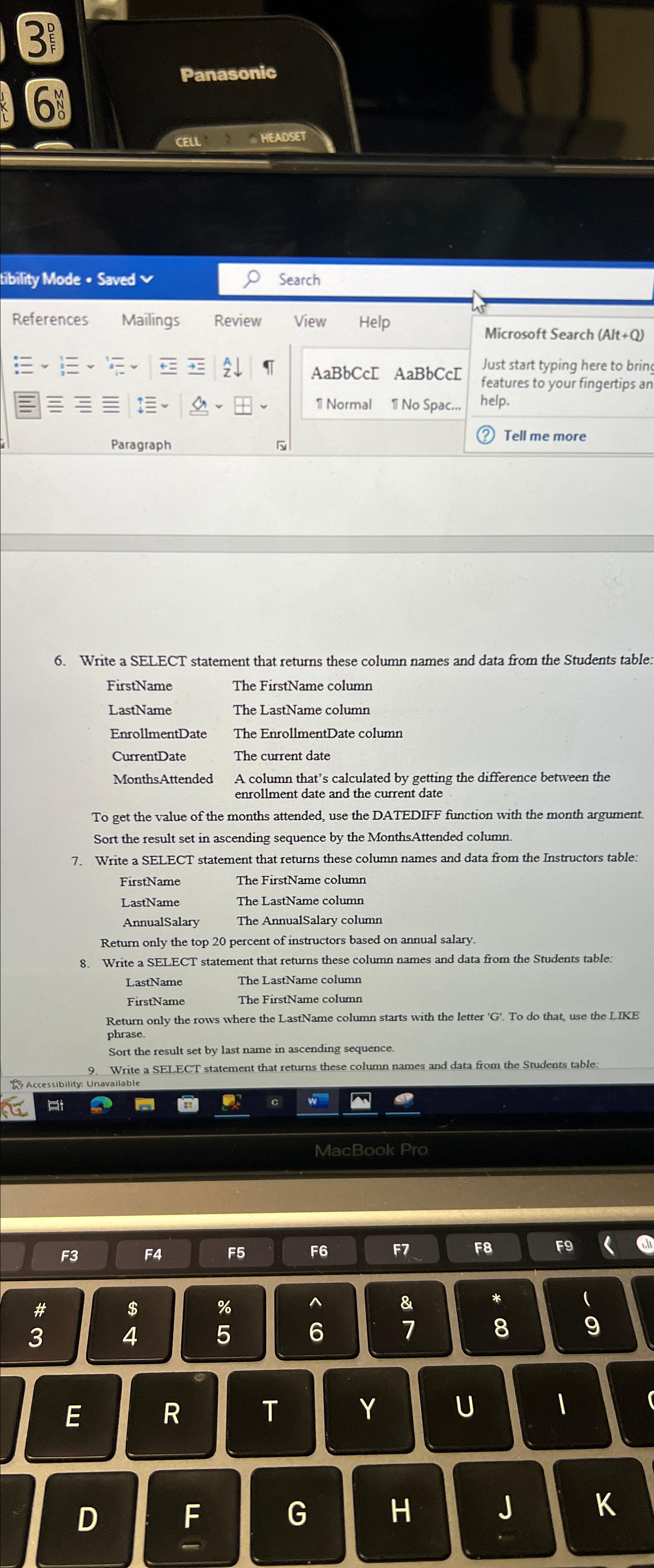  Write a 3: Panasonic cell. MEADSET 6. Write a SELECT statement