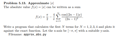 Language: Python Problem 5.13. Approximate The absolute value f(x) = || can