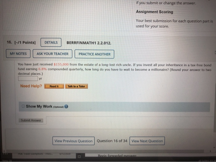  if you submit or change the answer. Assignment Scoring Your best