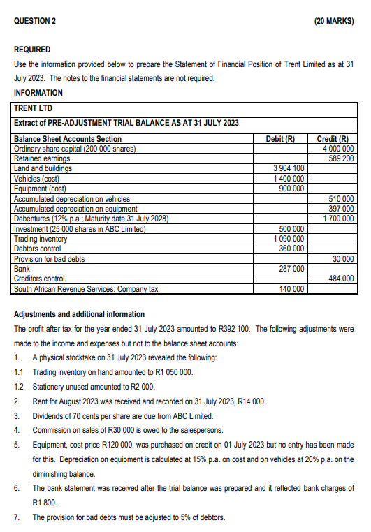  REQUIRED Use the information provided below to prepare the Statement of