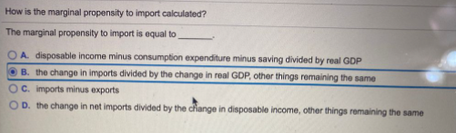 How is the marginal propensity to import calculated? The marginal propensity