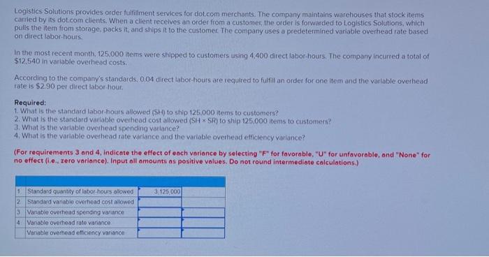 will rate Logistics Solutions provides order fulfiliment services for dotcom merchants. The