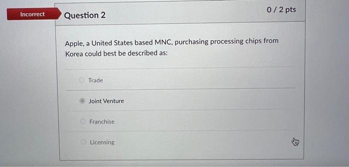 Apple, a United States based MNC, purchasing processing chips from Korea could