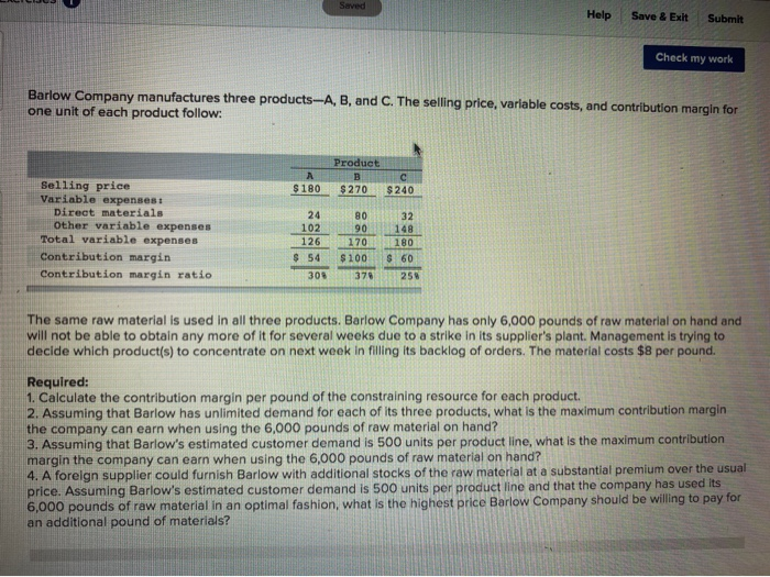  Saved Help Save & Exit Submit Check my work Barlow Company