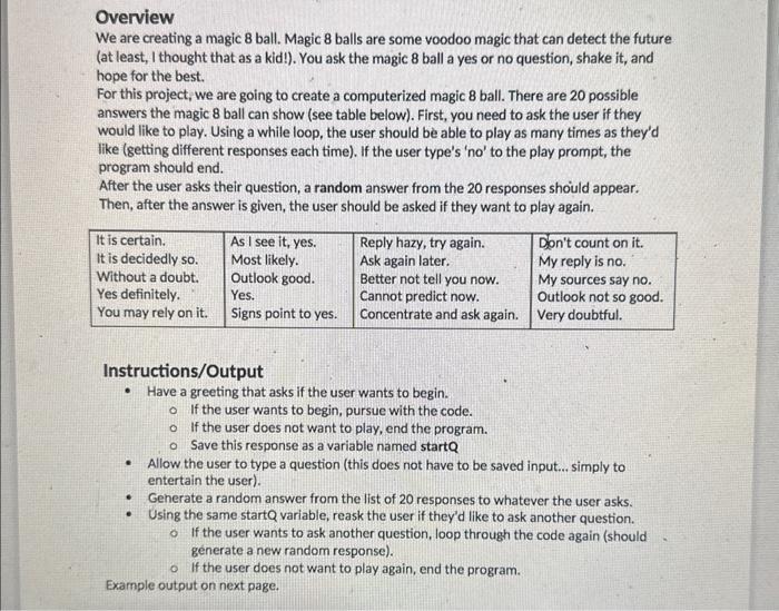 python languge, all what I need is the code please. Thanks. Overview